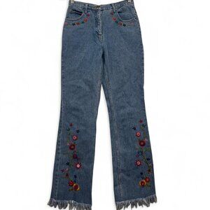 Vintage Carole Little Sport Embroidered Denim Jeans Floral Size 6